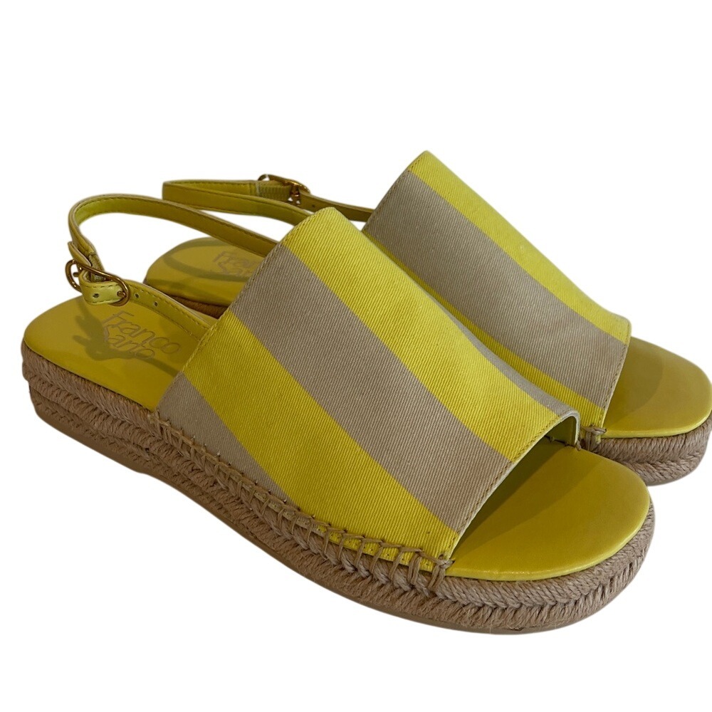Franco Sarto L-Rune2 Yellow Beige Striped Espadrille Sandals 8 NWT